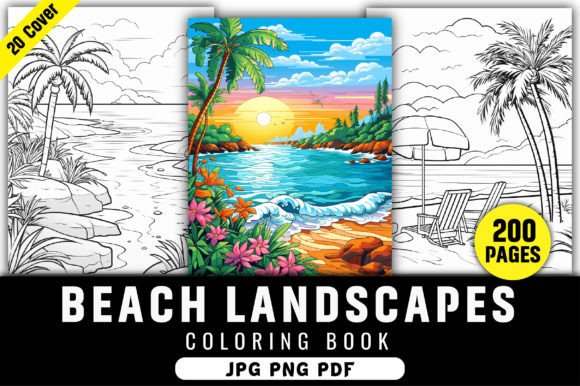 200 Beach Landscapes Coloring Pages Kdp