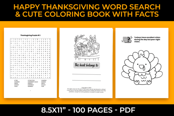 Discover the Joy of Learning with the Happy Thanksgiving Word Search and Cute Coloring Book with Facts
